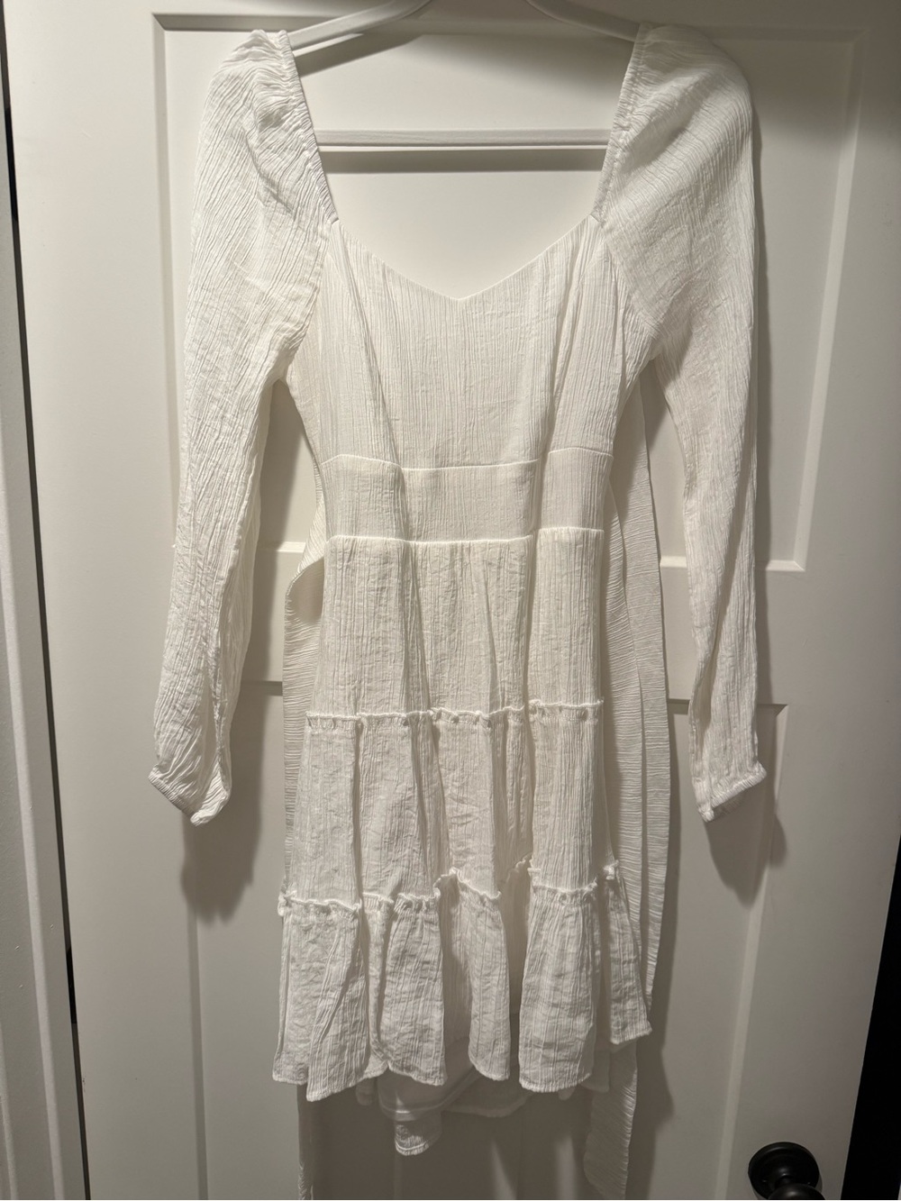 White Long-Sleeve Tiered Dress